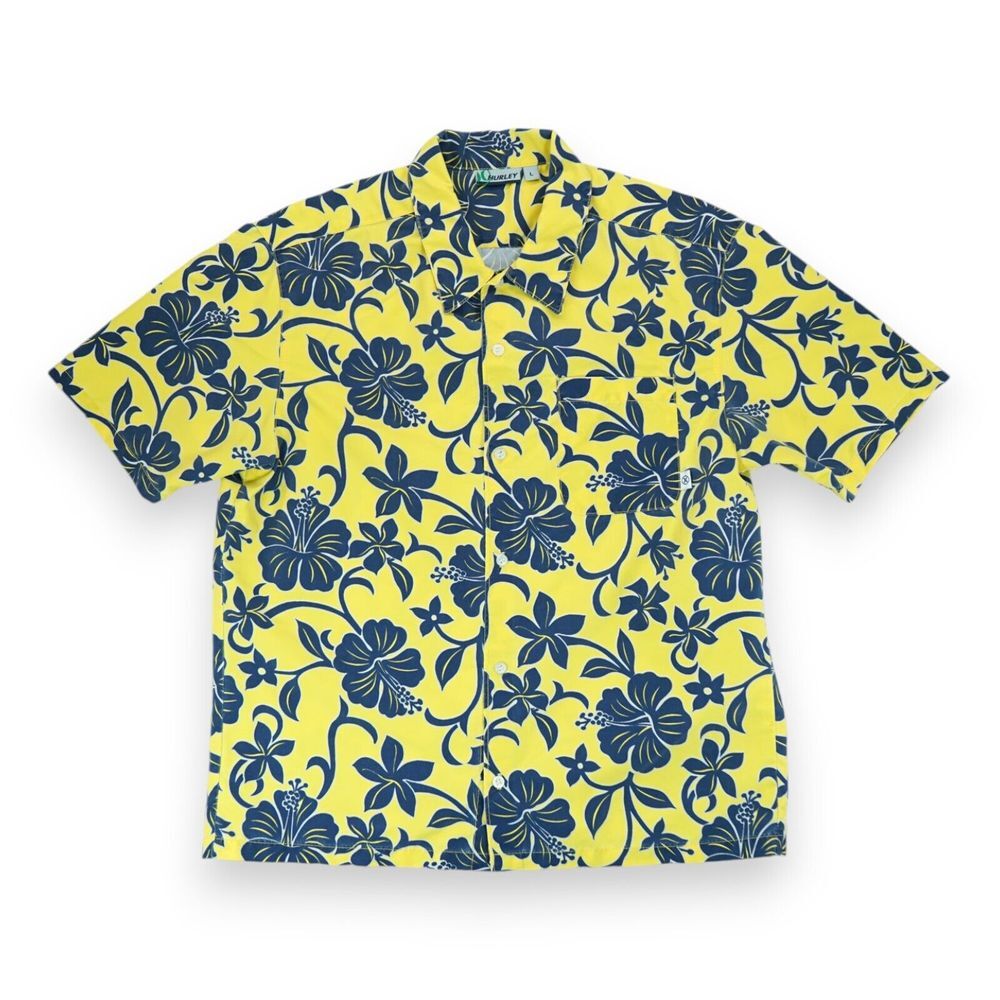 Hurley Hawaiian Shirt Mens Large‎ Short Sleeve Button Up Floral 100% Polyester